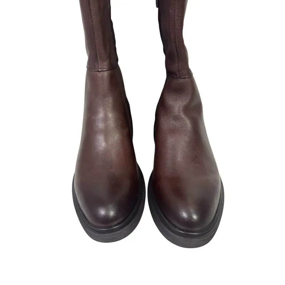 Franco Sarto Brown Leather Over The Knee Riding Boots 7.5M Wide Calf Battina